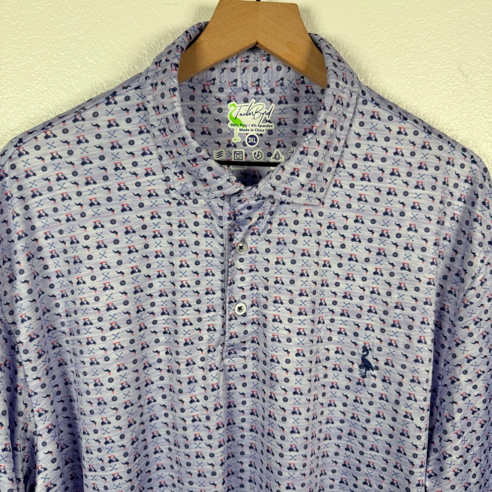 TailorByrd 3XL Golf Cart Print Polo Shirt Purple Flamingo Performance SPF 30